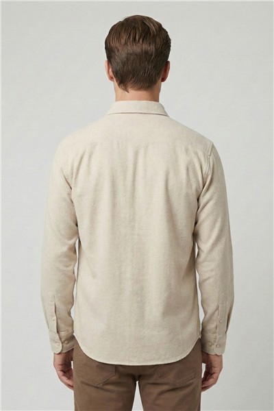 Erkek Bej Normal Kesim Regular Fit Pamuklu Uzun Kollu Düz Polo Yaka Oduncu Gömlek