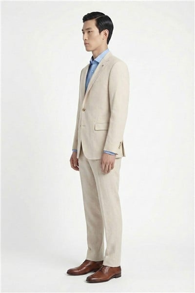 Bej Regular Fit Yünlü Mono Yaka Yelekli Takım Elbise