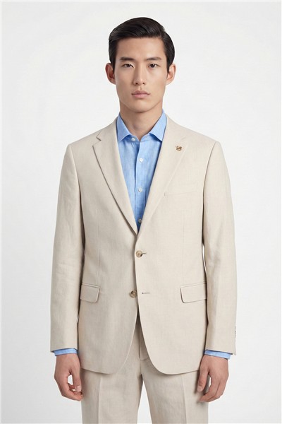 Bej Regular Fit Yünlü Mono Yaka Yelekli Takım Elbise