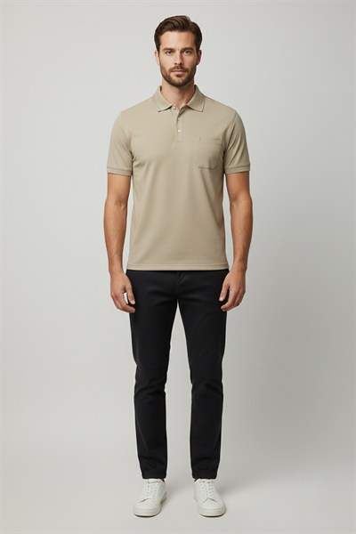 Bej %100 Pamuk Polo Yaka T-shirt