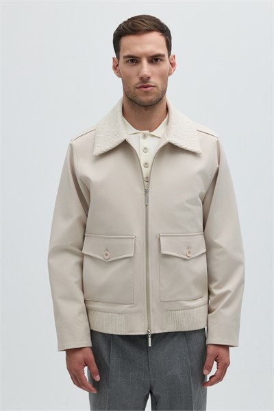 Bej Triko Yaka Bomber Mont