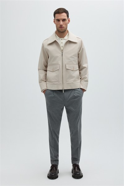 Bej Triko Yaka Bomber Mont