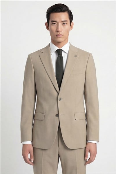 BejRegular Fit Yünlü Mono Yaka Yelekli Takım Elbise