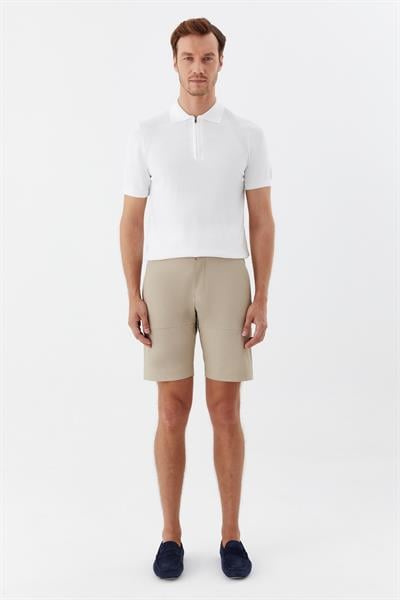 Erkek Bej Normal Kesim Regular Fit Pamuklu Yan Cep Normal Bel Bermuda Şort