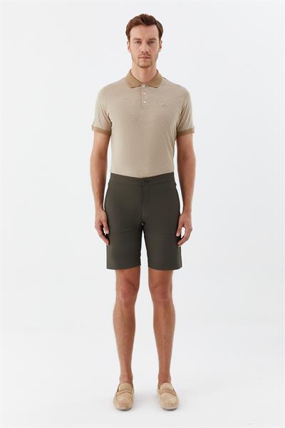 Erkek Haki Normal Kesim Regular Fit Pamuklu Yan Cep Normal Bel Bermuda Şort