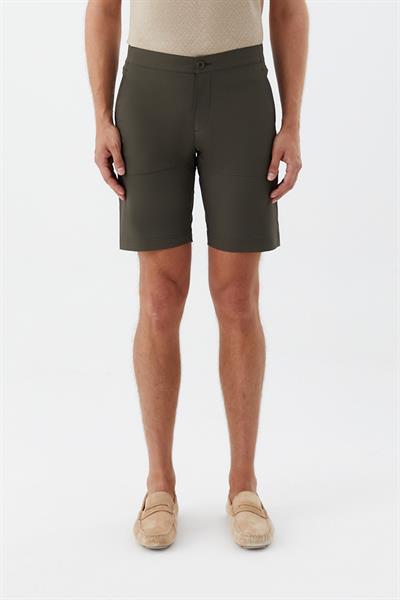 Erkek Haki Normal Kesim Regular Fit Pamuklu Yan Cep Normal Bel Bermuda Şort