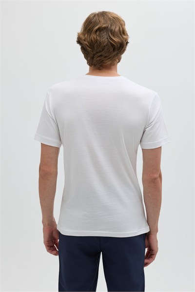 Beyaz %100 Pamuk Bisiklet Yaka Düz Renk Basic T-Shirt
