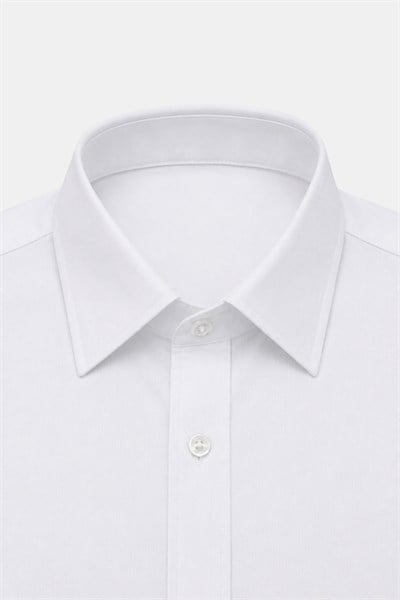 Beyaz %100 Pamuk Çizgi Desen Klasik Yaka Uzun Kollu  Non-Iron Uzun 