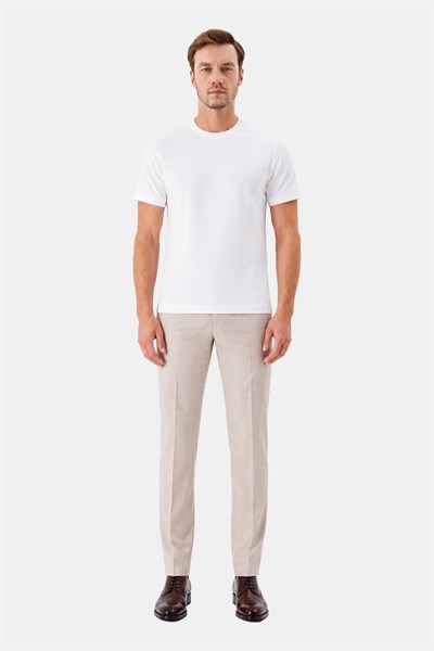 Beyaz %100 Pamuk Regular Fit Dokuma Bisiklet Yaka Basic T-Shirt