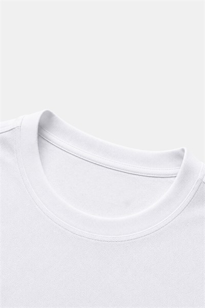 Beyaz %100 Pamuk Regular Fit Dokuma Bisiklet Yaka Basic T-Shirt