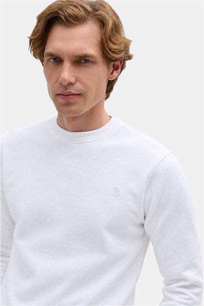 Beyaz Bisiklet Yaka Basic Erkek Oversize Sweatshirt 