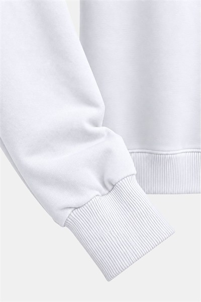 Beyaz Bisiklet Yaka Basic Erkek Oversize Sweatshirt 