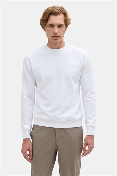 Beyaz Bisiklet Yaka Basic Erkek Oversize Sweatshirt 