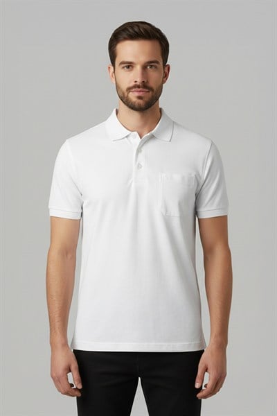 Beyaz %100 Pamuk Polo Yaka T-shirt