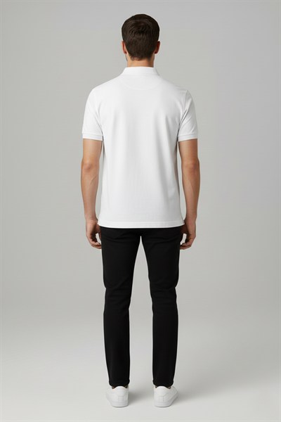 Beyaz %100 Pamuk Polo Yaka T-shirt
