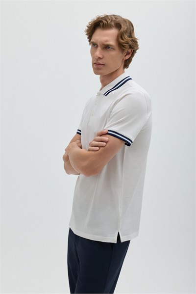Beyaz Slim Fit %100 Pamuk Düğmeli Polo Yaka T-shirt