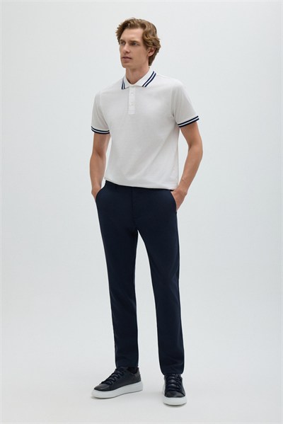 Beyaz Slim Fit %100 Pamuk Düğmeli Polo Yaka T-shirt