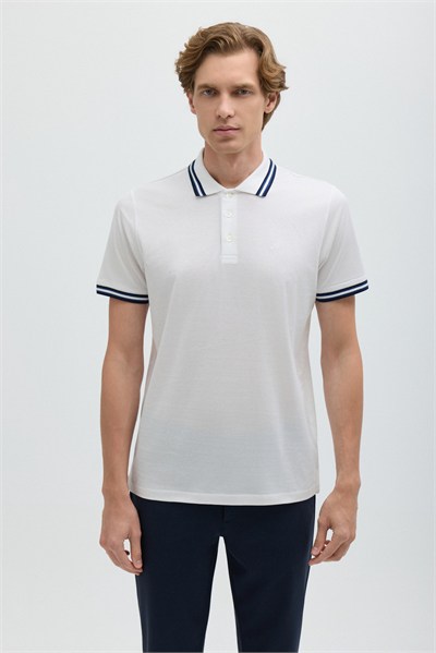 Beyaz Slim Fit %100 Pamuk Düğmeli Polo Yaka T-shirt