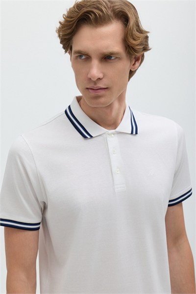 Beyaz Slim Fit %100 Pamuk Düğmeli Polo Yaka T-shirt