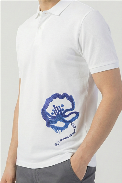 Giotelli Beyaz Slim Fit %100 Pamuk Polo Yaka Erkek Tişört