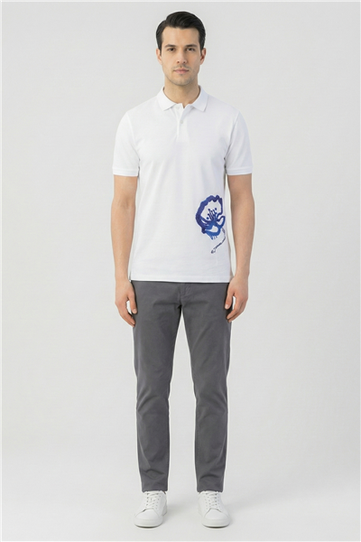 Giotelli Beyaz Slim Fit %100 Pamuk Polo Yaka Erkek Tişört