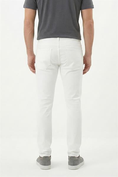 Giotelli Erkek Beyaz Dar Kesim Slim Fit Dokuma Normal Bel Beş Cep Denim Pantolon