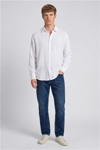 Erkek Beyaz Normal Kesim Regular Fit %100 Pamuk Klasik Yaka Muslin Gömlek