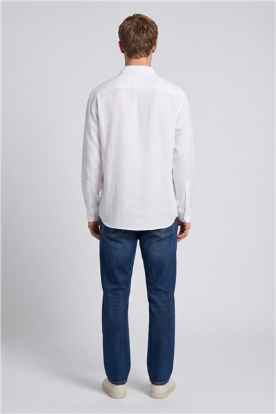 Erkek Beyaz Normal Kesim Regular Fit %100 Pamuk Klasik Yaka Muslin Gömlek