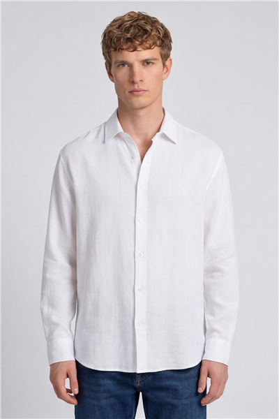 Erkek Beyaz Normal Kesim Regular Fit %100 Pamuk Klasik Yaka Muslin Gömlek