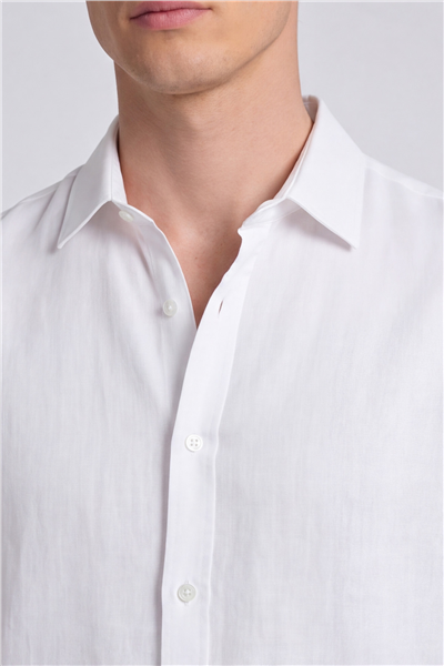 Erkek Beyaz Normal Kesim Regular Fit %100 Pamuk Klasik Yaka Muslin Gömlek