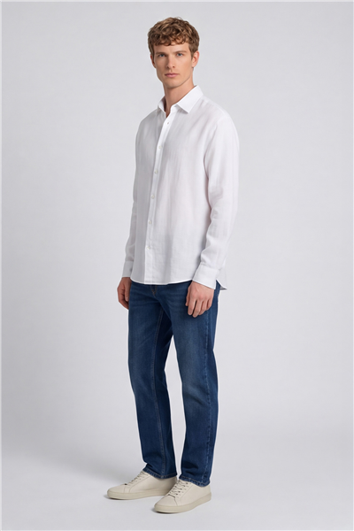 Erkek Beyaz Normal Kesim Regular Fit %100 Pamuk Klasik Yaka Muslin Gömlek