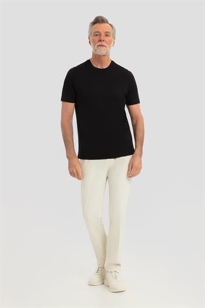 Erkek Siyah Dar Kesim Slim Fit %100 Pamuk Bisiklet Yaka Tişört