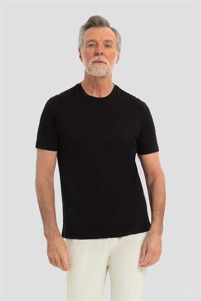 Erkek Siyah Dar Kesim Slim Fit %100 Pamuk Bisiklet Yaka Tişört