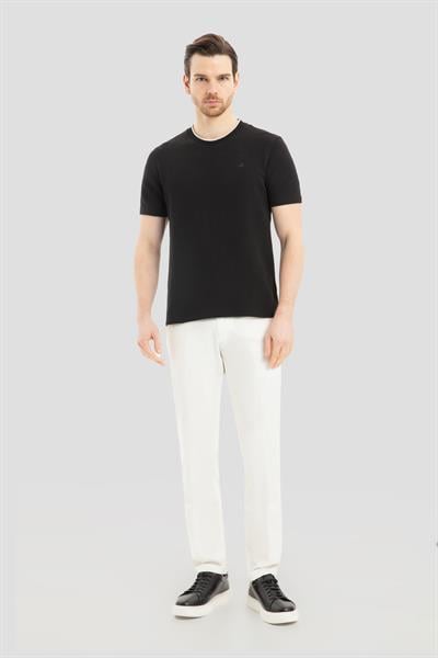 Siyah Bisiklet Yaka Dokulu Erkek T-Shirt – Regular Fit