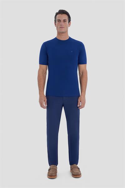 Erkek İndigo Normal Kesim Regular Fit Örme Bisiklet Yaka Tişört