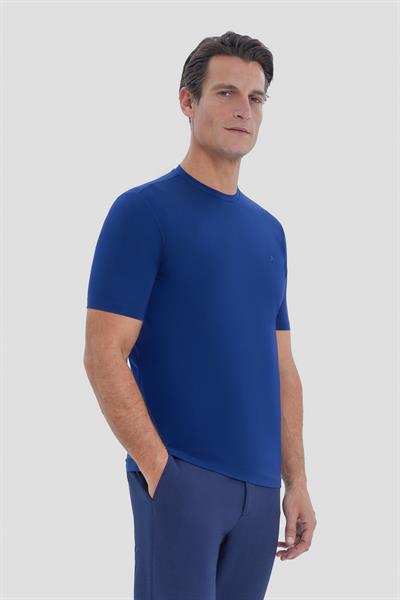 Erkek İndigo Normal Kesim Regular Fit Örme Bisiklet Yaka Tişört