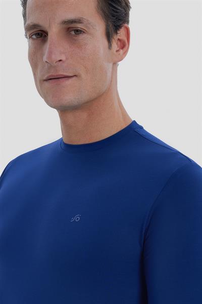 Erkek İndigo Normal Kesim Regular Fit Örme Bisiklet Yaka Tişört