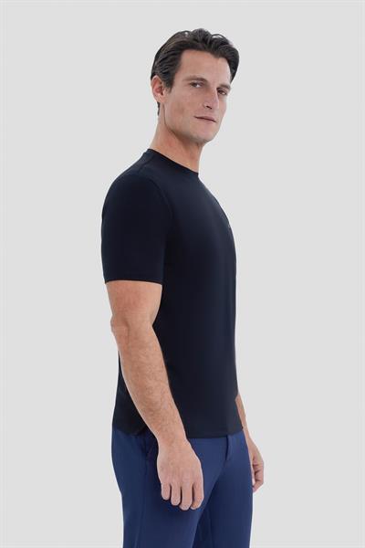 Siyah Regular Fit Örme Bisiklet Yaka Tişört