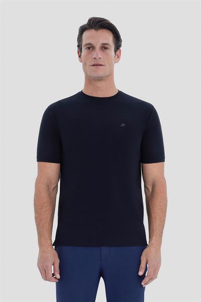 Siyah Regular Fit Örme Bisiklet Yaka Tişört