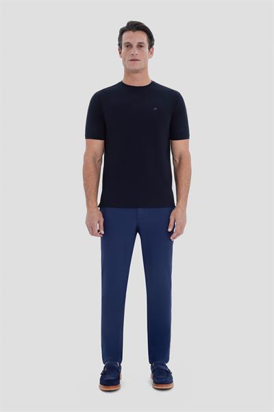 Siyah Regular Fit Örme Bisiklet Yaka Tişört