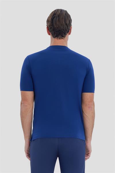 Erkek İndigo Normal Kesim Regular Fit Örme Bisiklet Yaka Tişört