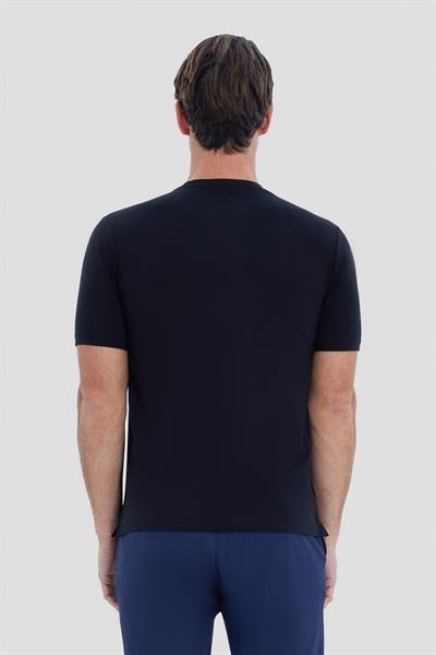 Siyah Regular Fit Örme Bisiklet Yaka Tişört