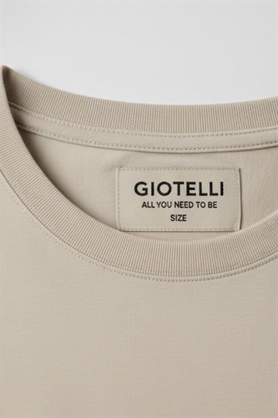 Giotelli Erkek Bej Normal Kesim Regular Fit %100 Pamuk Dokuma Bisiklet Yaka Tişört