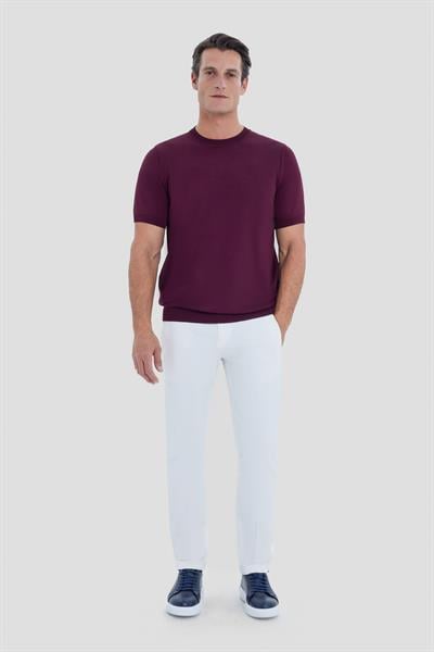 Bordo Slim Fit Triko Bisiklet Yaka Tişört