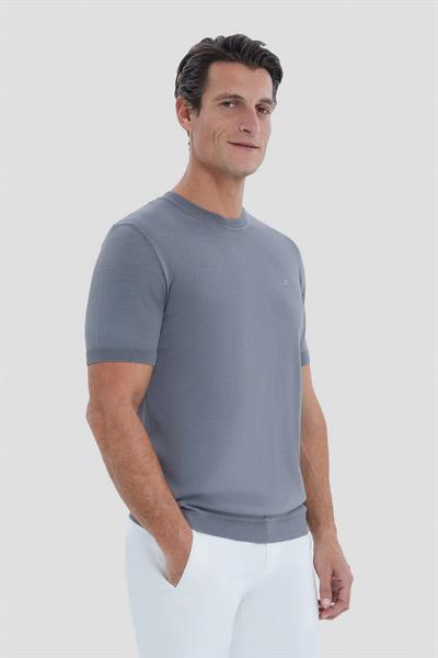 Gri Slim Fit Triko Bisiklet Yaka Tişört