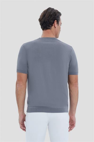 Gri Slim Fit Triko Bisiklet Yaka Tişört