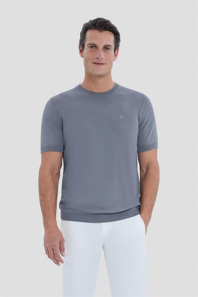 Gri Slim Fit Triko Bisiklet Yaka Tişört