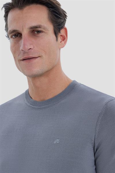 Gri Slim Fit Triko Bisiklet Yaka Tişört