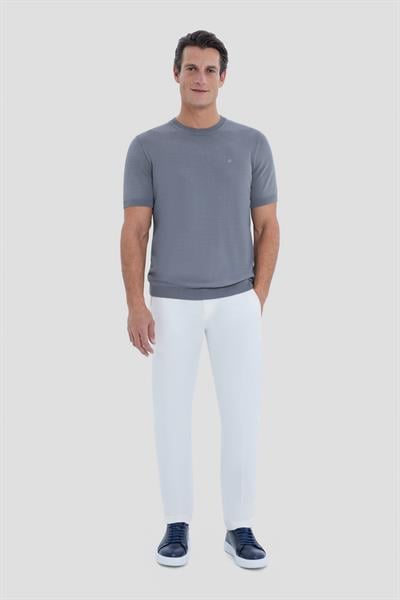 Gri Slim Fit Triko Bisiklet Yaka Tişört