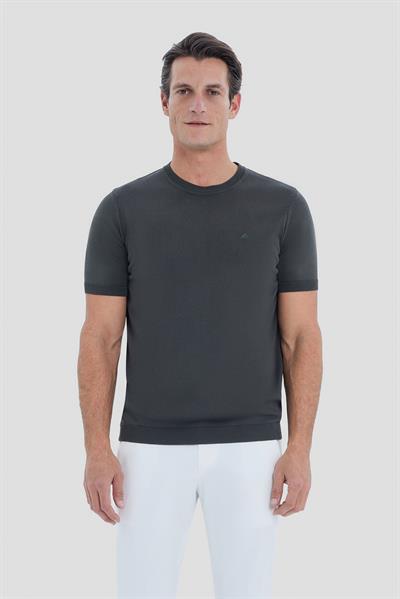 Koyu Yeşil Slim Fit Triko Bisiklet Yaka Tişört